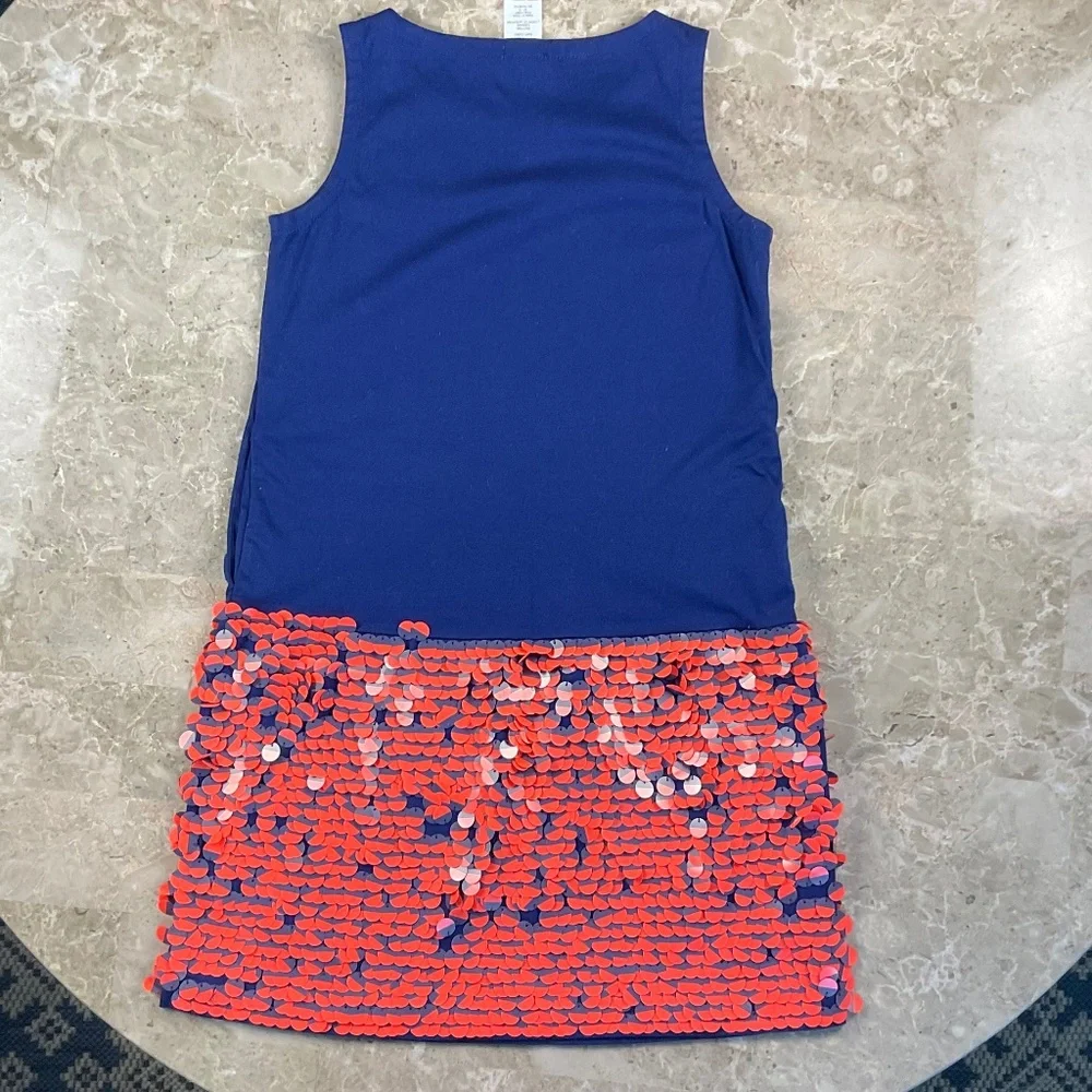 Crewcuts Navy shift dress with coral party discs Size 7